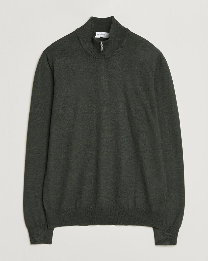 Gran Sasso Merino Fashion Fit Half Zip Olive Melange – Vihreä