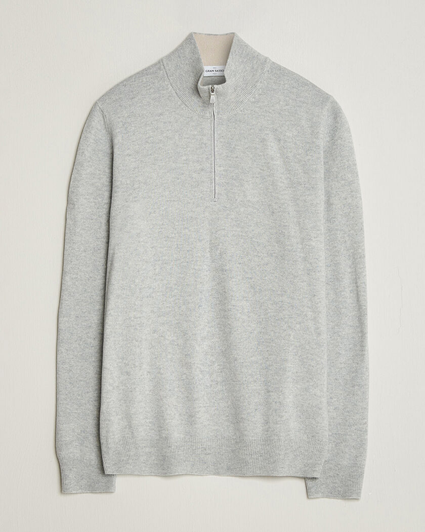 Gran Sasso Wool/Cashmere Half Zip Light Grey Melange – Harmaa