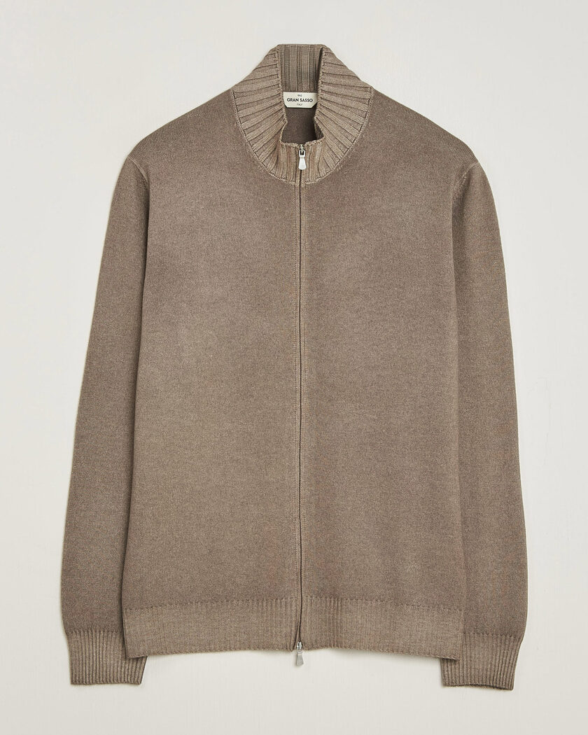 Gran Sasso Wool/Cashmere Washed Full Zip Brown Melange – Ruskea