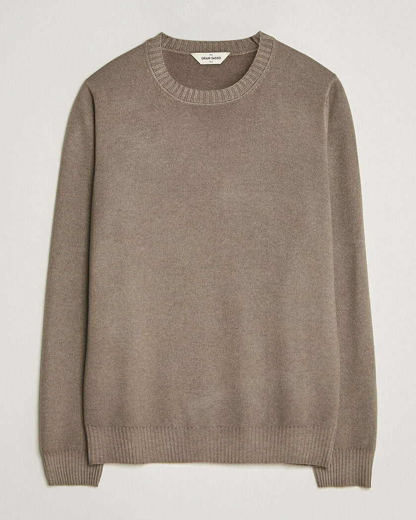 Gran Sasso Wool/Cashmere Washed Crew Neck Brown Melange – Ruskea
