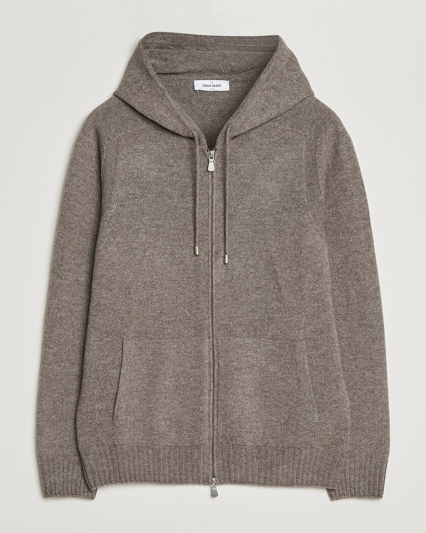 Gran Sasso Full Zip Wool Hoodie Taupe Melange – Ruskea