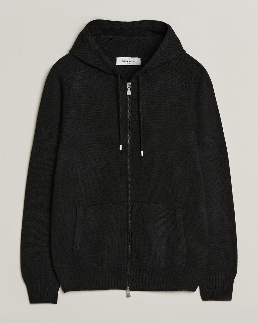 Gran Sasso Full Zip Wool Hoodie Black – Musta