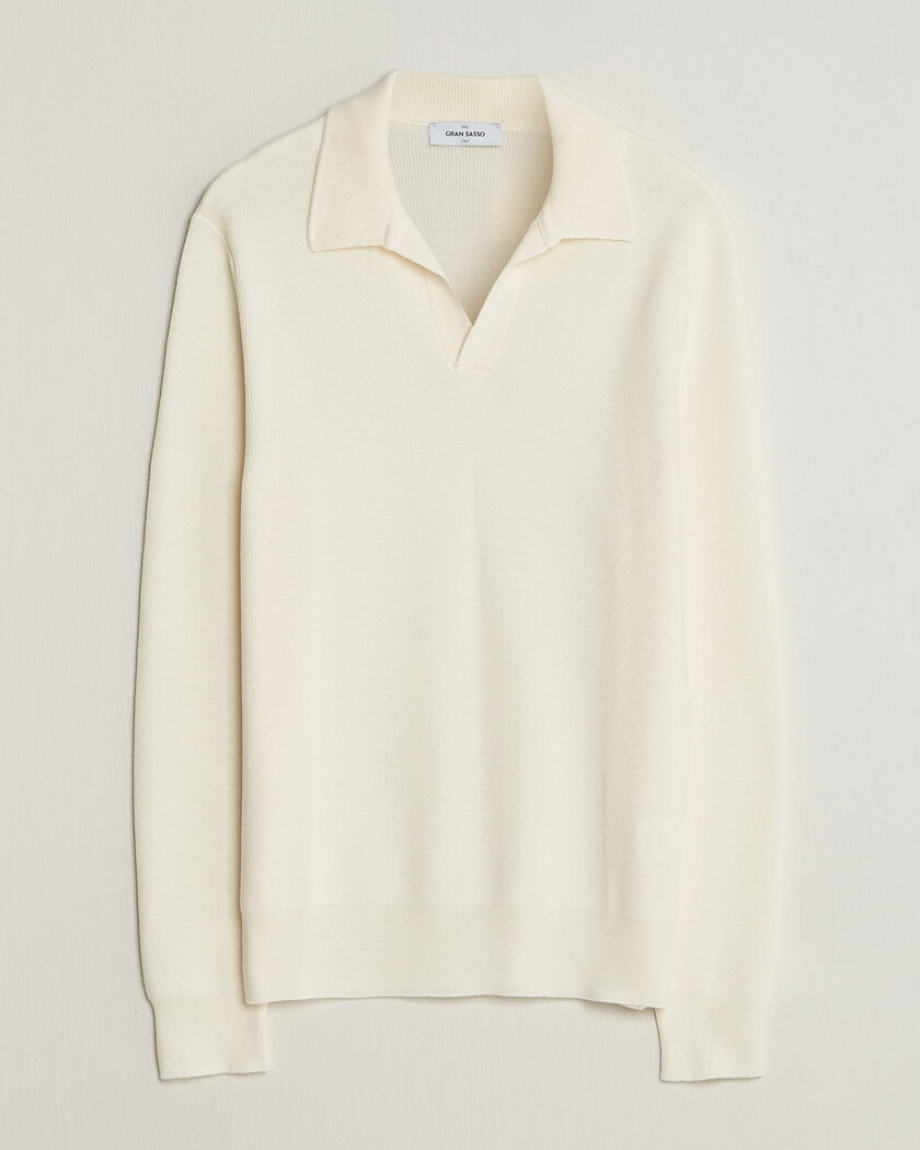 Gran Sasso Merino Knitted Polo Cream – Valkoinen