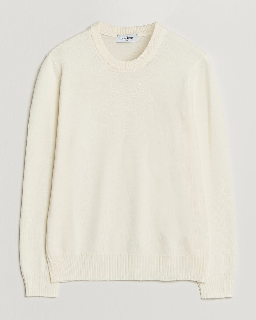 Gran Sasso Merino Knitted Crew Neck Cream – Valkoinen
