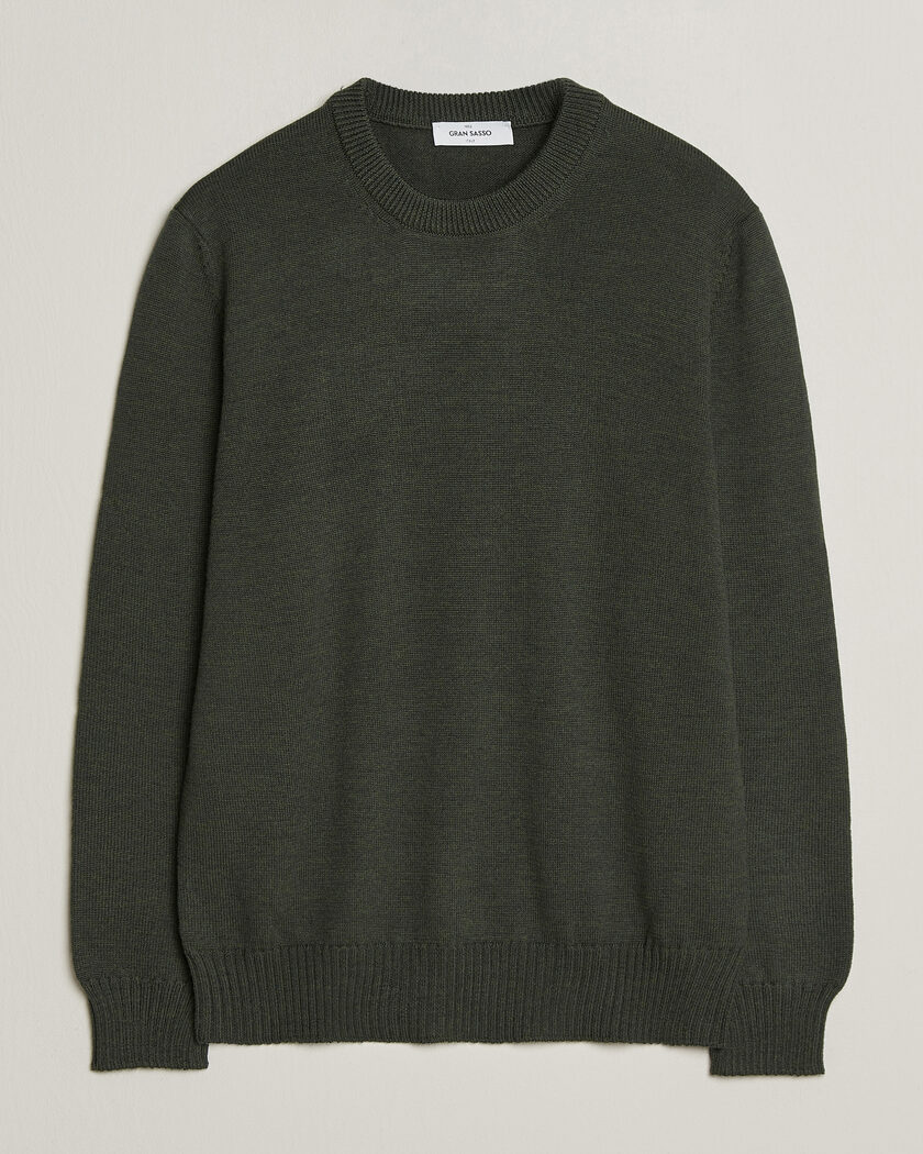 Gran Sasso Merino Knitted Crew Neck Olive Melange – Vihreä