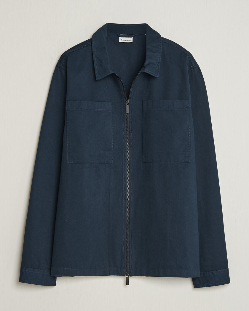 KnowledgeCotton Apparel Twill Zip Overshirt Total Eclipse – Sininen