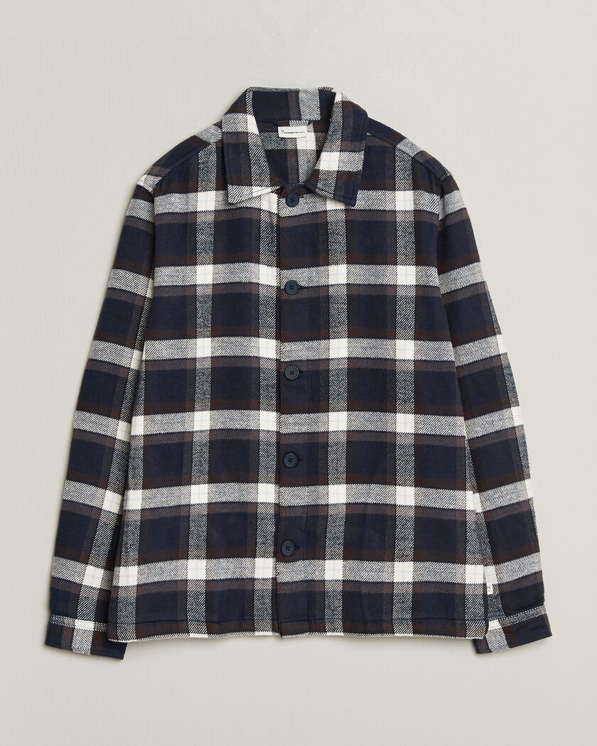 KnowledgeCotton Apparel Flannel Check Overshirt Navy – Sininen