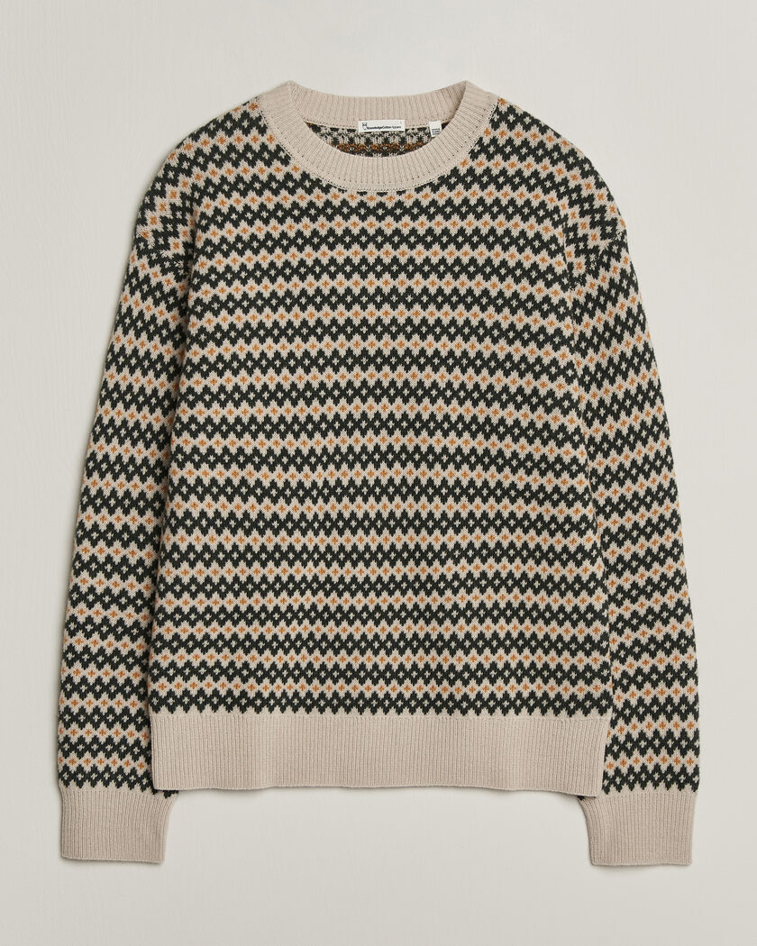 KnowledgeCotton Apparel Lambswool Jaquard Sweater Green – Monivärinen