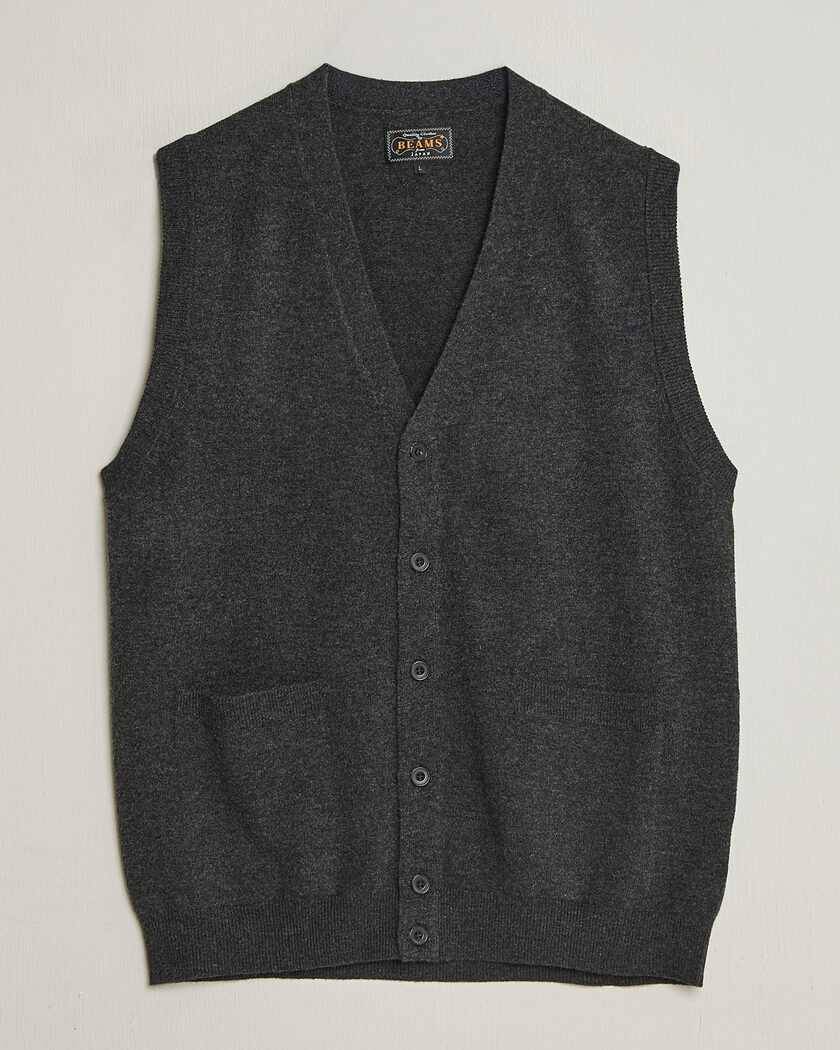 BEAMS PLUS Button Knit Vest Charcoal – Harmaa