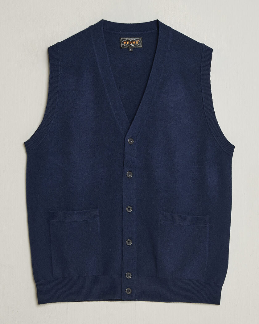 BEAMS PLUS Button Knit Vest Navy – Sininen