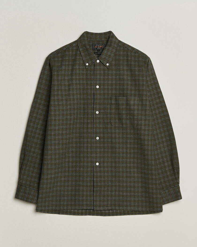 BEAMS PLUS Dobby Plaid Button Down Shirt Dark Green – Vihreä