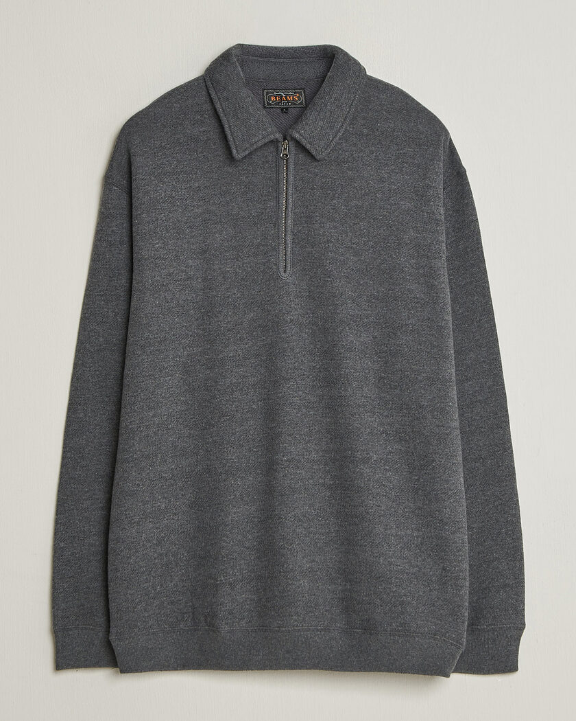 BEAMS PLUS Wool/Cotton Half Zip Charcoal – Harmaa