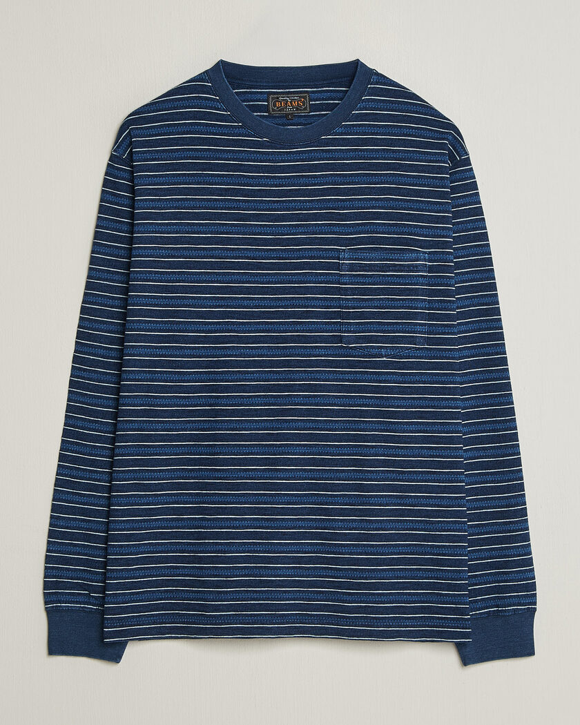 BEAMS PLUS Indigo Stripe LS T-Shirt Navy – Sininen