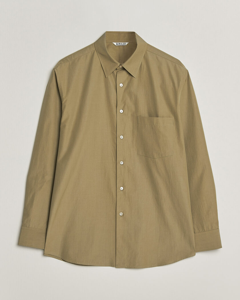 Auralee Finx Light Weather Chambray Shirt Olive Brown – Vihreä