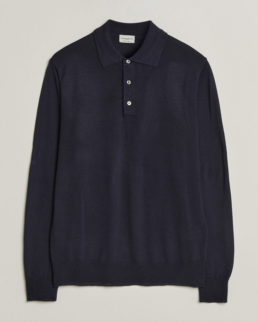 Morgano Extra Fine Merino Wool Polo Navy – Sininen