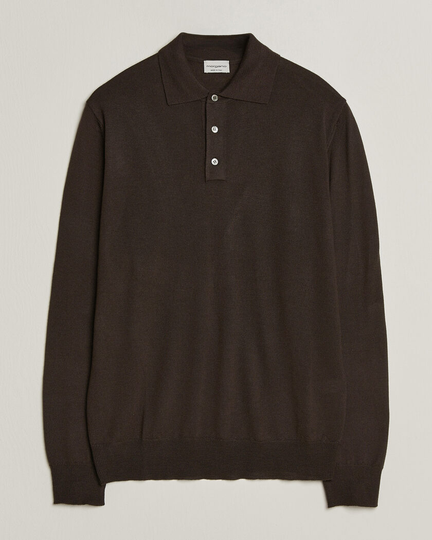 Morgano Extra Fine Merino Wool Polo Dark Brown – Ruskea