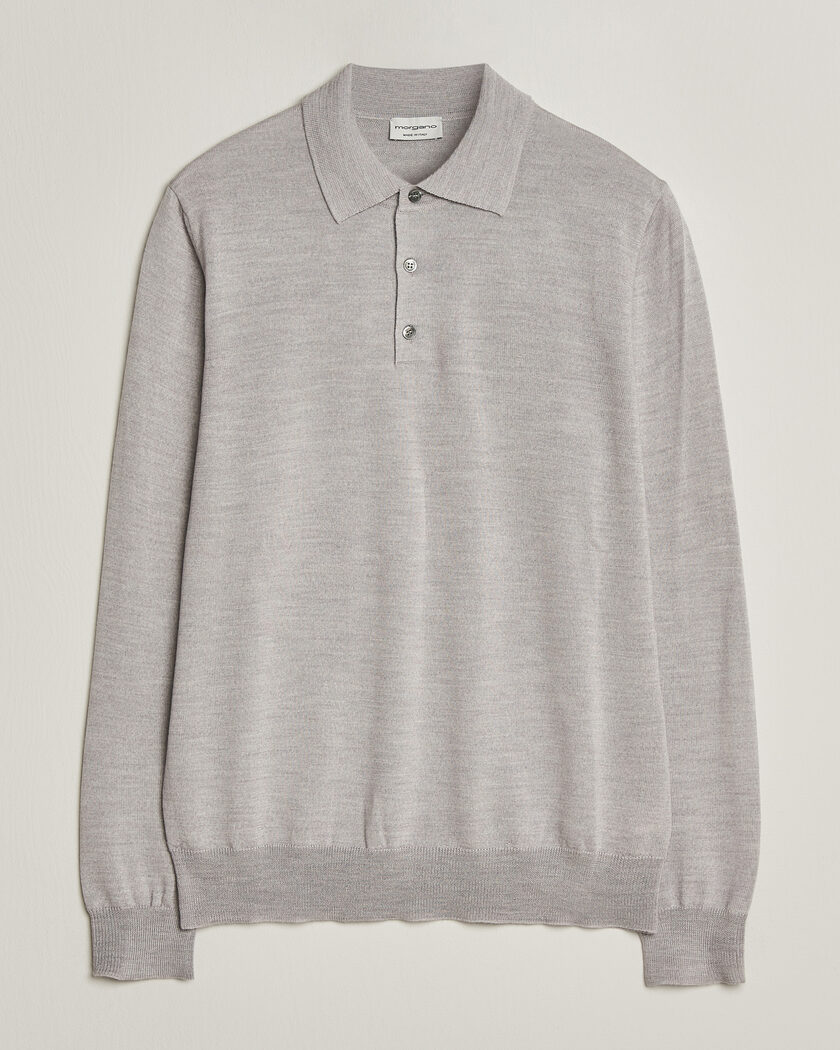 Morgano Extra Fine Merino Wool Polo Light Grey – Harmaa