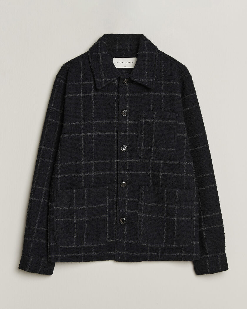 A Day's March Algot Wool Checked Overshirt Navy – Sininen