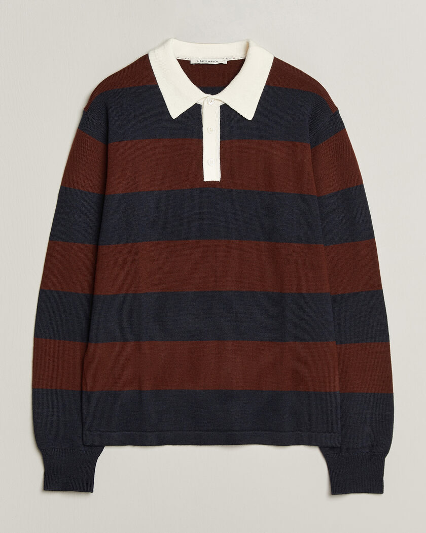 A Day's March Kenny Striped Merino Rugby Sweater Rust/Navy – Monivärinen