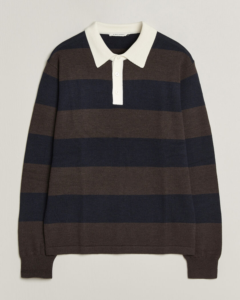 A Day's March Kenny Striped Merino Rugby Sweater Brown/Navy – Monivärinen
