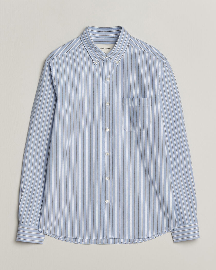 A Day's March Classic Flag Striped Oxford Shirt White/Blue/Black – Sininen