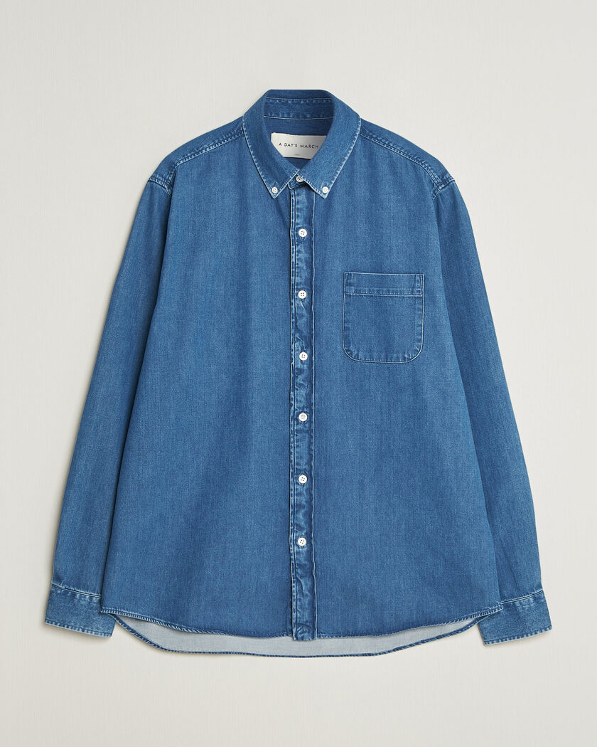A Day's March Original Button Down Denim Shirt Mid Blue – Sininen