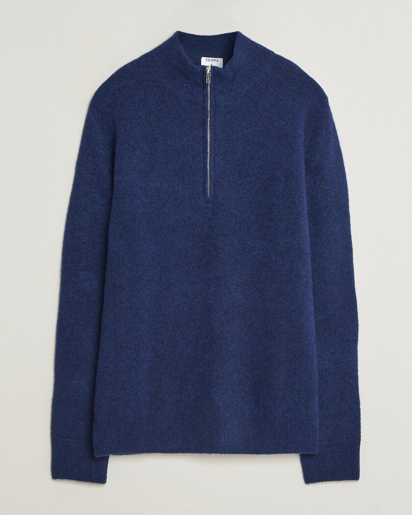 Filippa K Andrew Yak Knitted Half Zip Deep Blue – Sininen