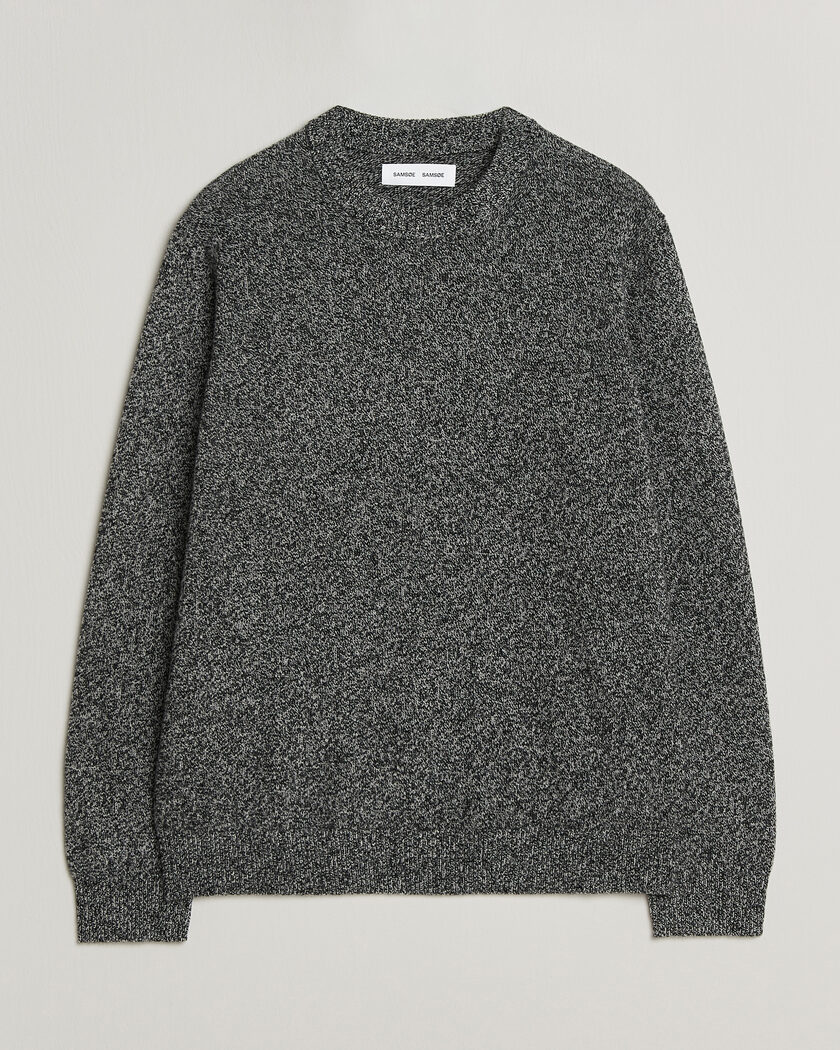 Samsøe Samsøe Isak Knitted Crew Neck Black White Melange – Harmaa