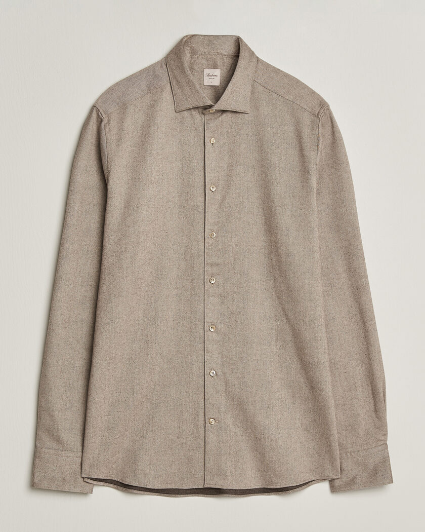 Stenströms Slimline Flannel Shirt Light Brown – Ruskea
