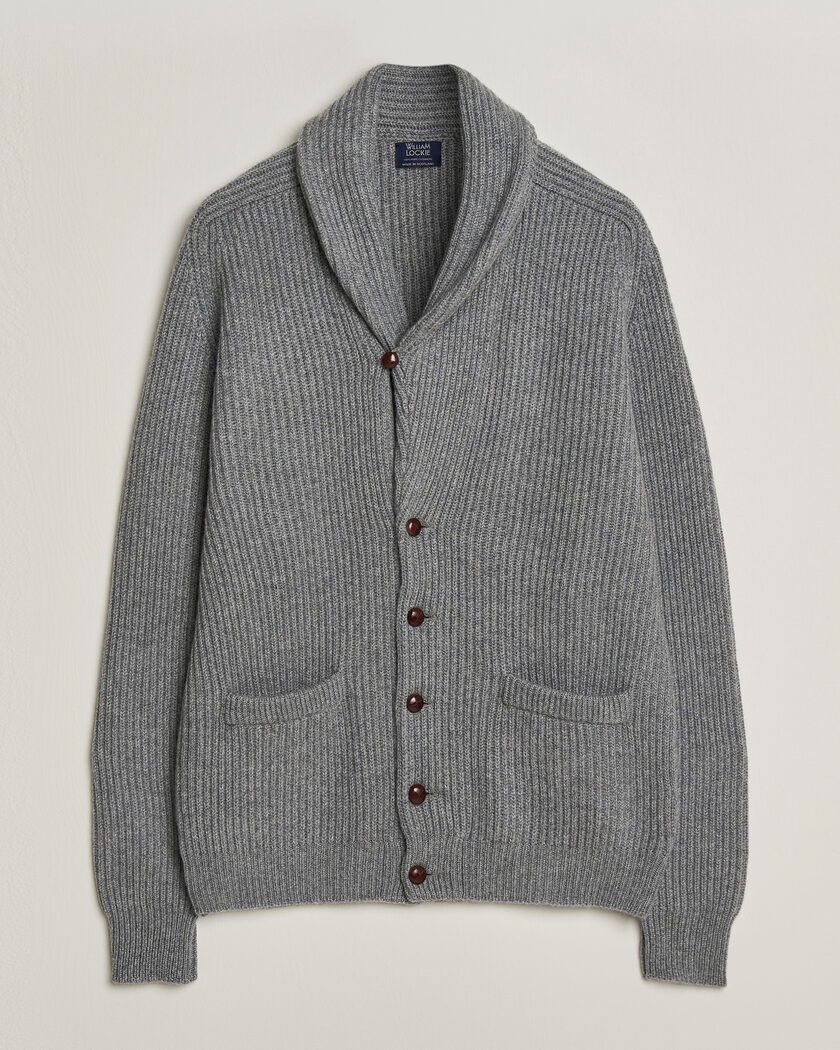 William Lockie Windsor Cashmere Shawl Cardigan Flannel Grey – Harmaa