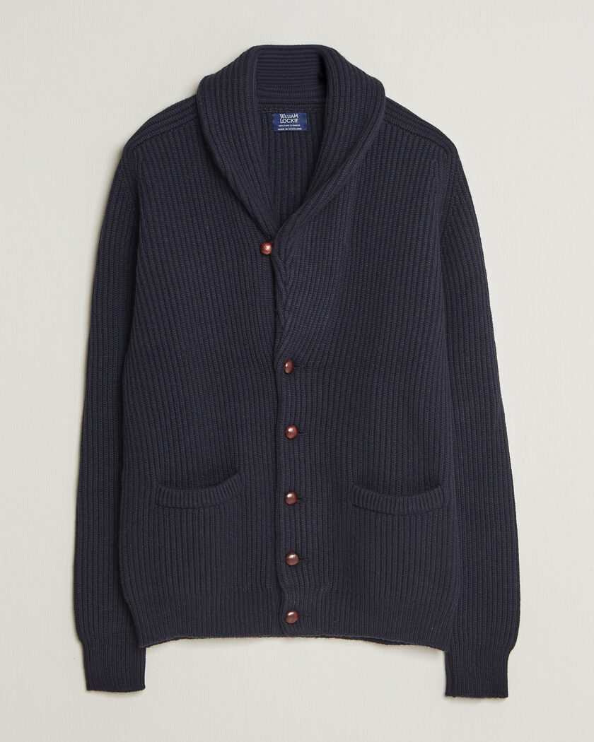 William Lockie Windsor Cashmere Shawl Cardigan Navy – Sininen