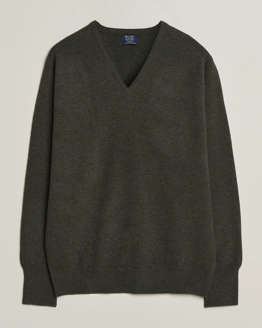 William Lockie Rob Lambswool V-Neck Seaweed – Vihreä