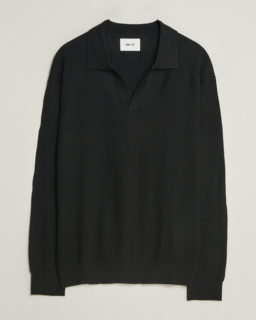 NN07 Nate Wool Knitted Polo Black – Musta
