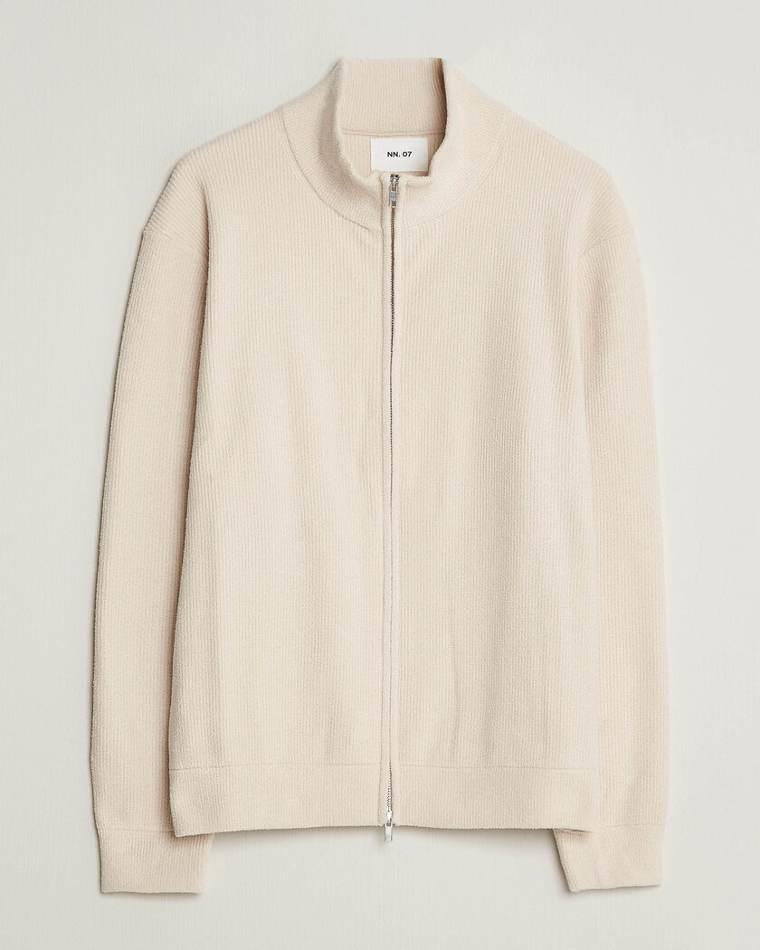 NN07 Danny Rib Knitted Full Zip Ivory – Valkoinen