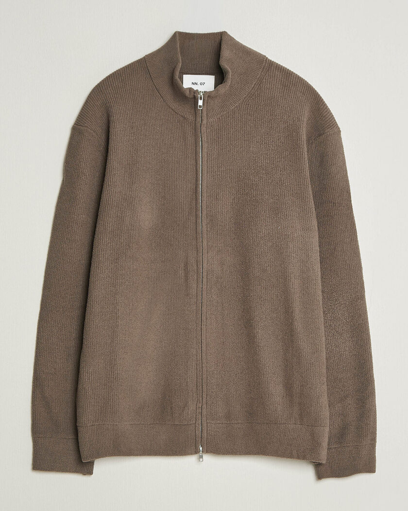  NN07 Danny Rib Knitted Full Zip Mable Husk – Ruskea