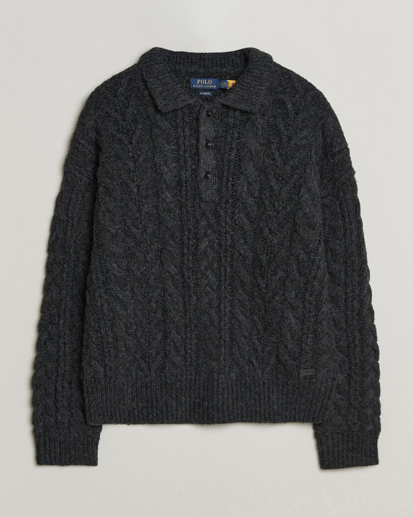 Polo Ralph Lauren Wool Blend Aran Sweater Hawks Eye Heather – Musta