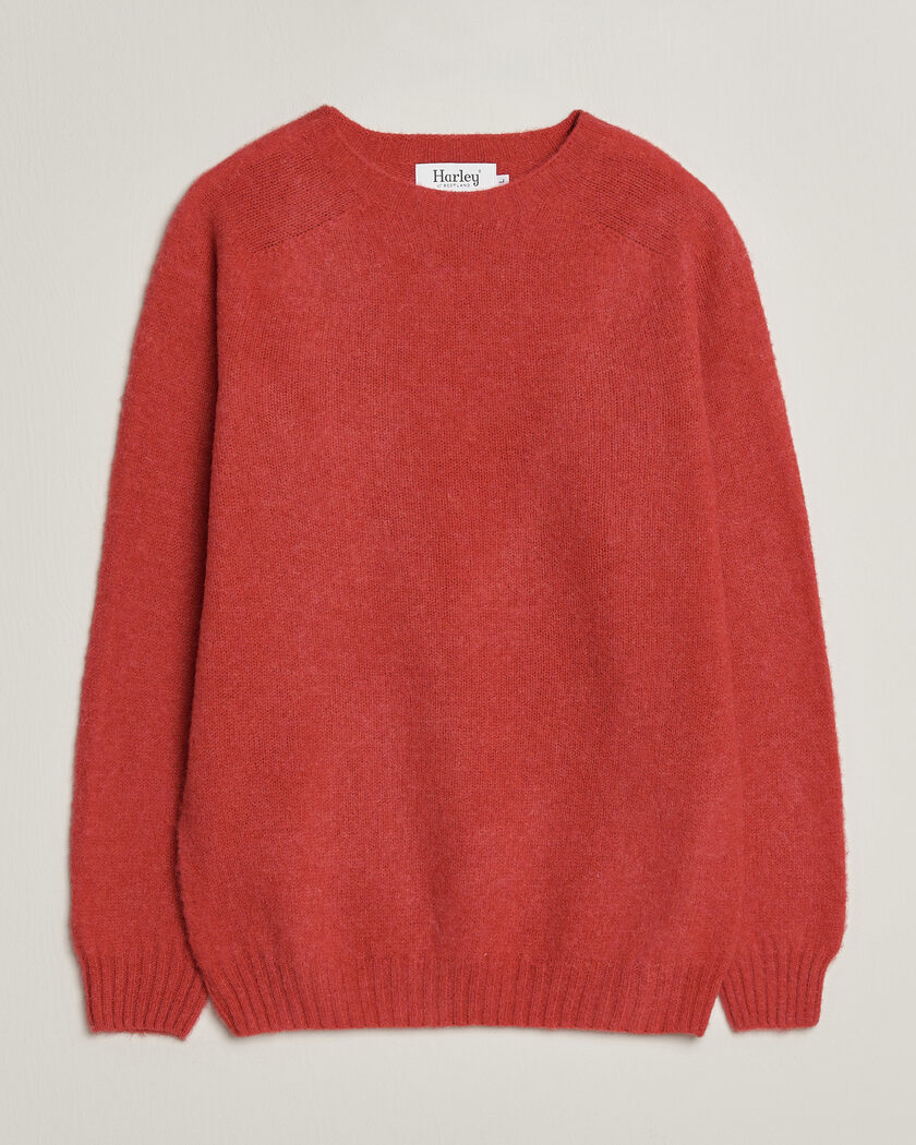 Harley Of Scotland Brushed Supersoft Lambswool Crewneck Damask – Punainen