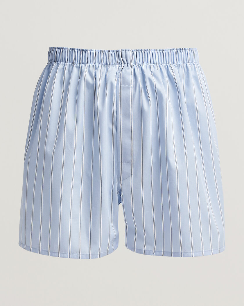 Sunspel Classic Woven Cotton Boxer Shorts Blue Wide Stripe – Sininen