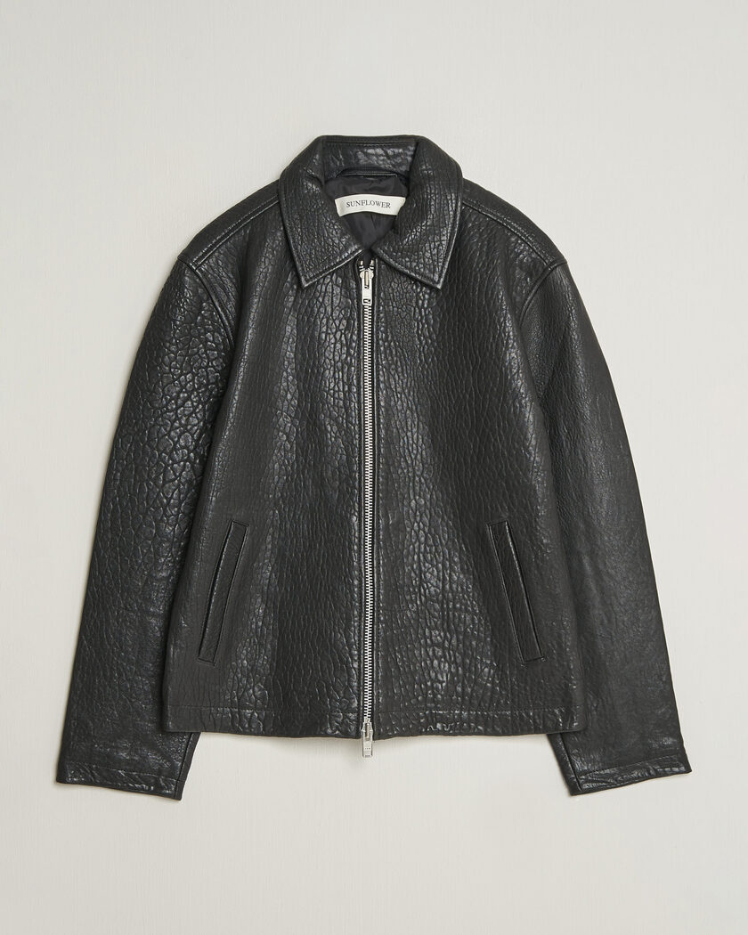 Sunflower Short Leather Jacket Black – Musta