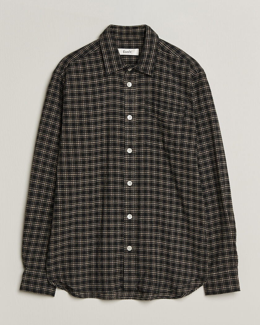  Forét Form Regular Fit Italian Check Shirt Black – Musta