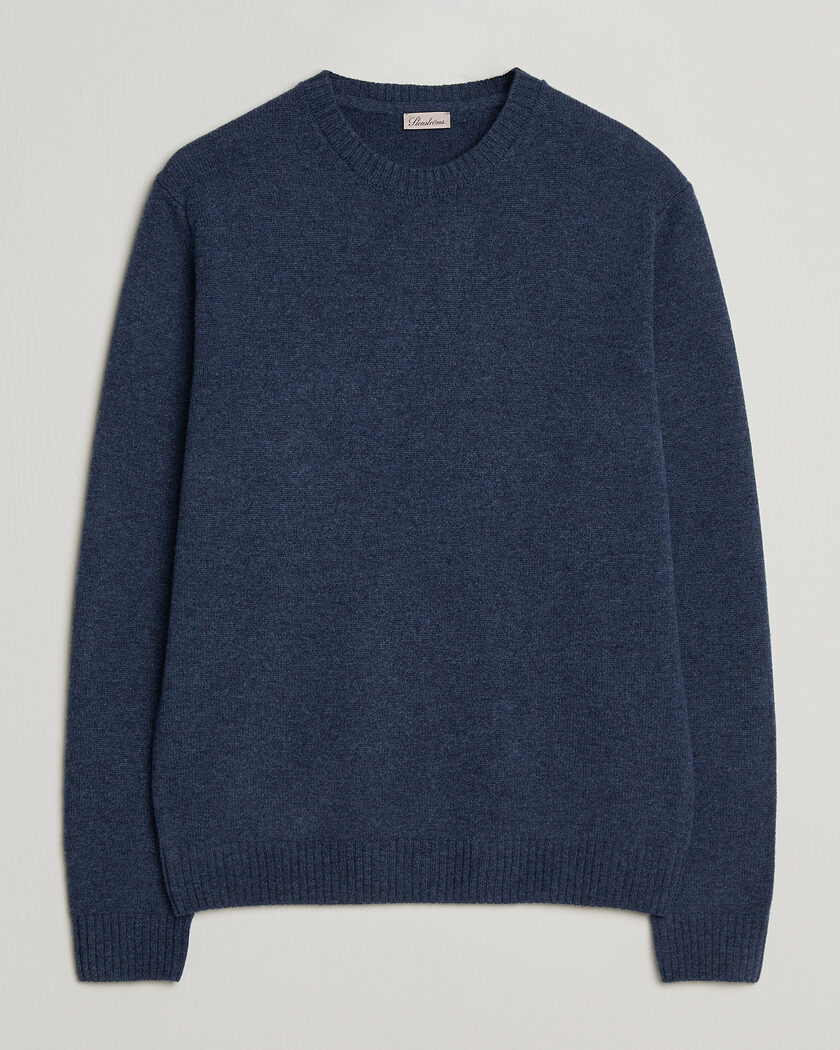 Stenströms Knitted Lambswool Crew Neck Indigo Melange – Sininen
