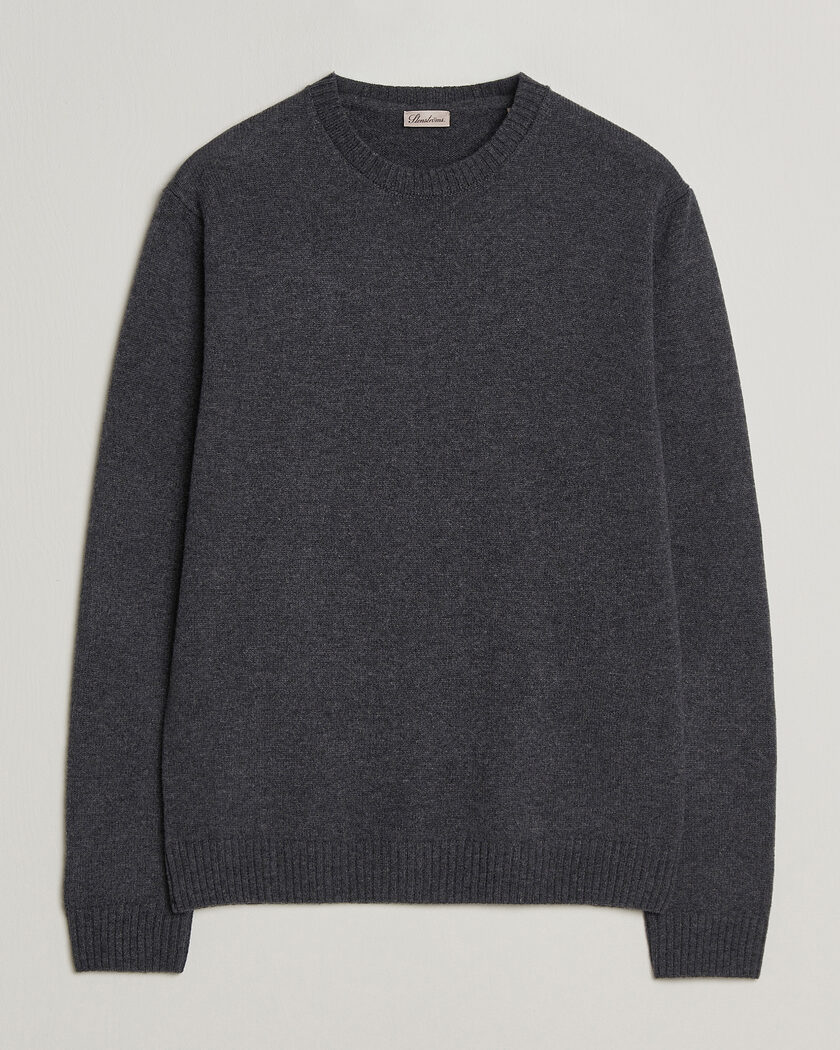 Stenströms Knitted Lambswool Crew Neck Dark Grey Melange – Harmaa