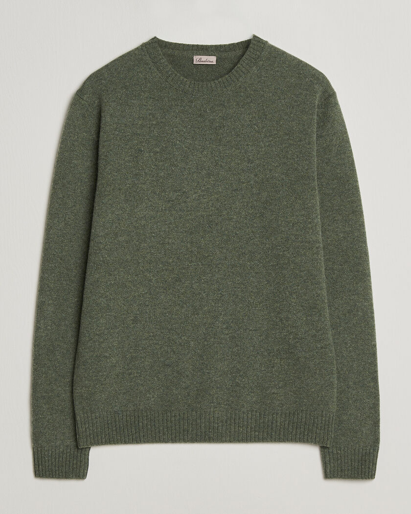 Stenströms Knitted Lambswool Crew Neck Light Army Green Melange – Sininen