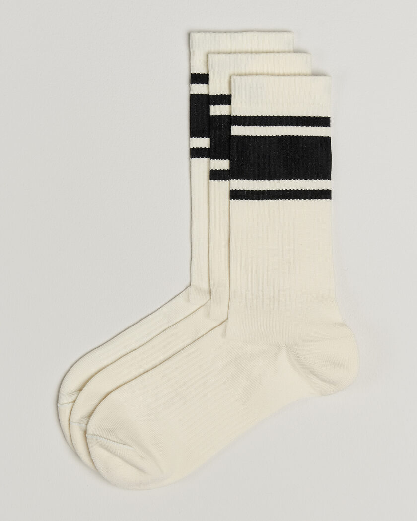 Sweyd 3-Pack Triple Stripe Cotton Socks White/Black – Valkoinen