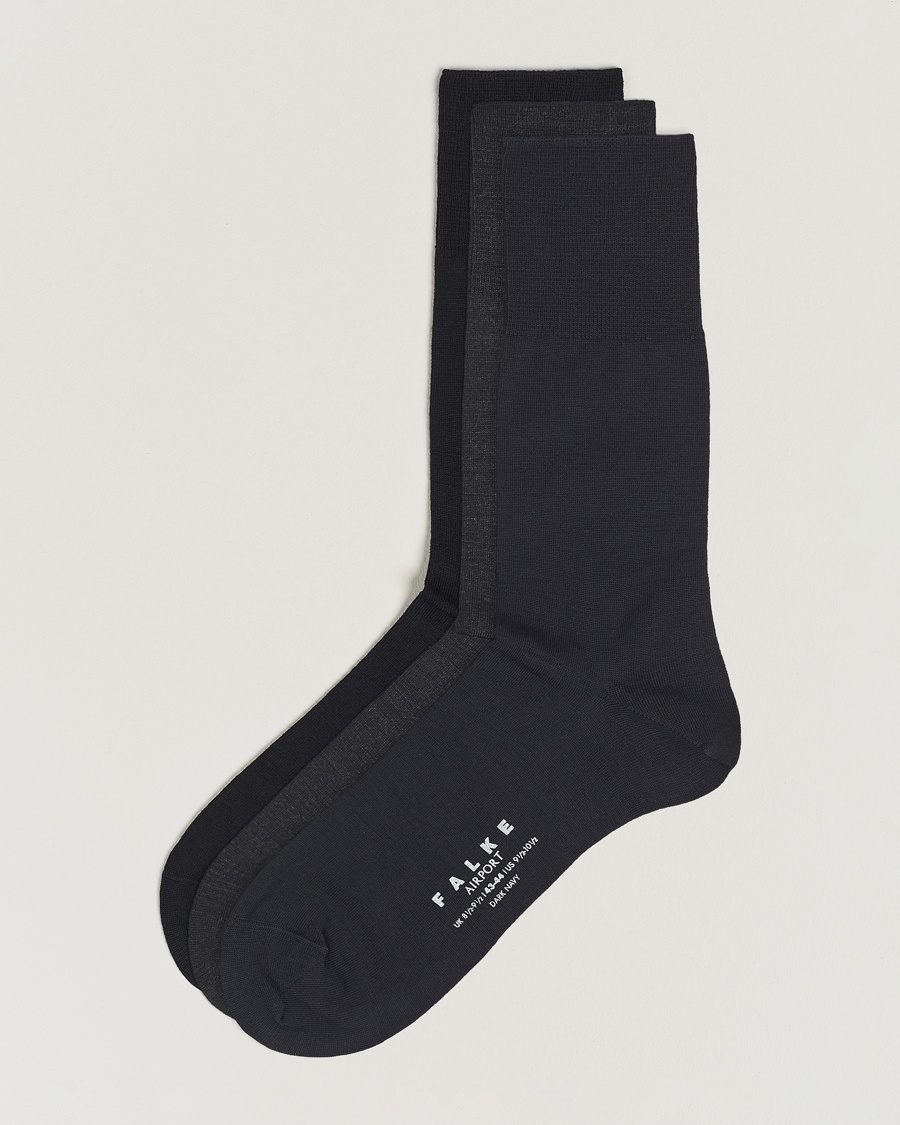 Falke 3-Pack Airport Socks Dark Navy/Black/Anthracite – Harmaa