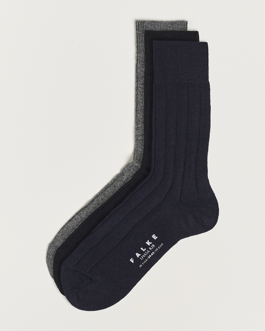 Falke 3-Pack Lhasa Cashmere Socks Black/Dark Navy/Light Grey – Harmaa