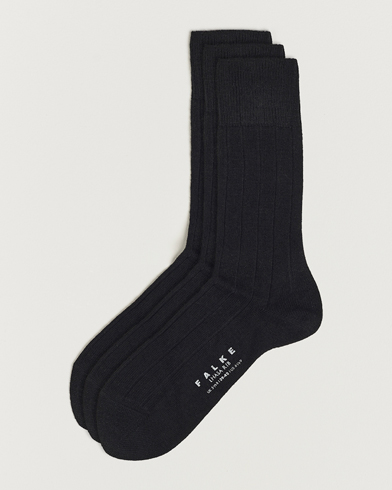 Mies | Varrelliset sukat | Falke | 3-Pack Lhasa Cashmere Socks Black