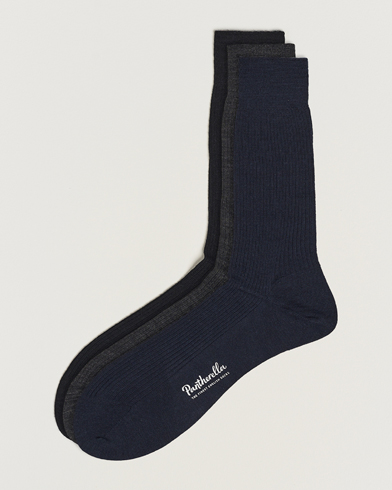 Mies | Pantherella | Pantherella | 3-Pack Naish Merino/Nylon Sock Navy/Black/Charcoal