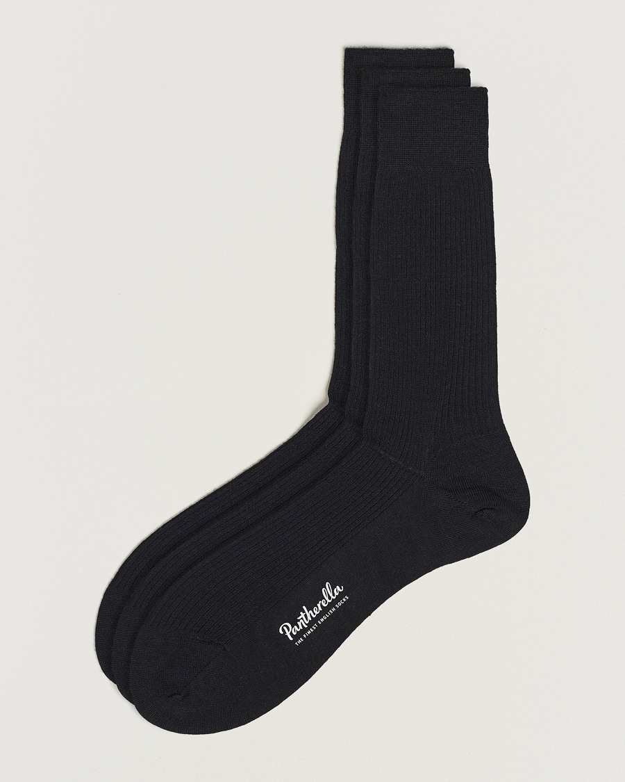 Pantherella 3-Pack Naish Merino/Nylon Sock Black