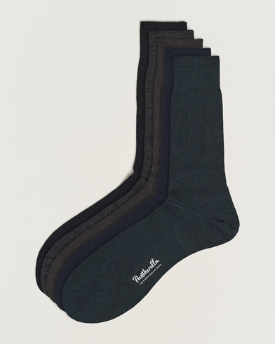 Mies | Varrelliset sukat | Pantherella | 5-Pack Naish Merino/Nylon Sock Navy/Black/Charcoal/Chocolate/Racing Green
